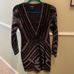 Express Deep V Neck Sequin Dress